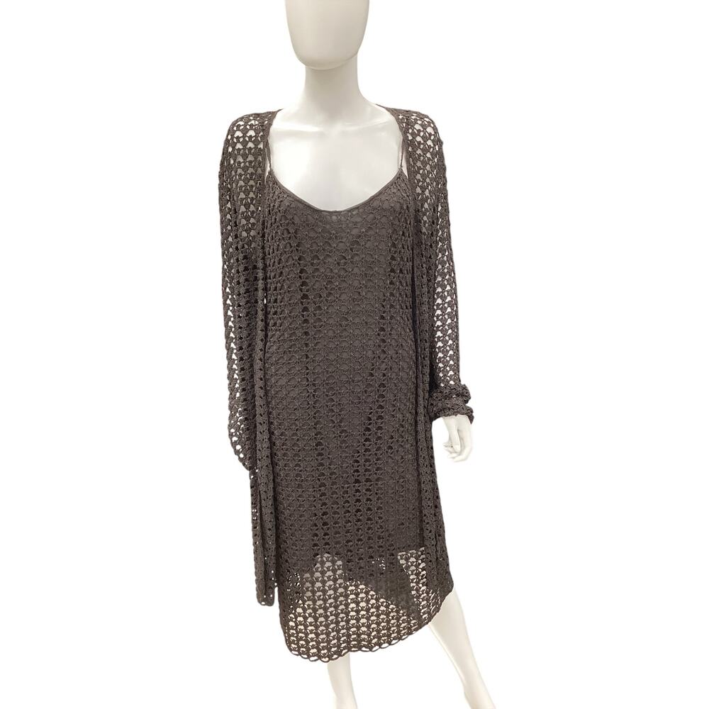NWT VTG Anne Klein 2 Piece Set Women’s Size M Dress +Cover Up Large Knit Crochet